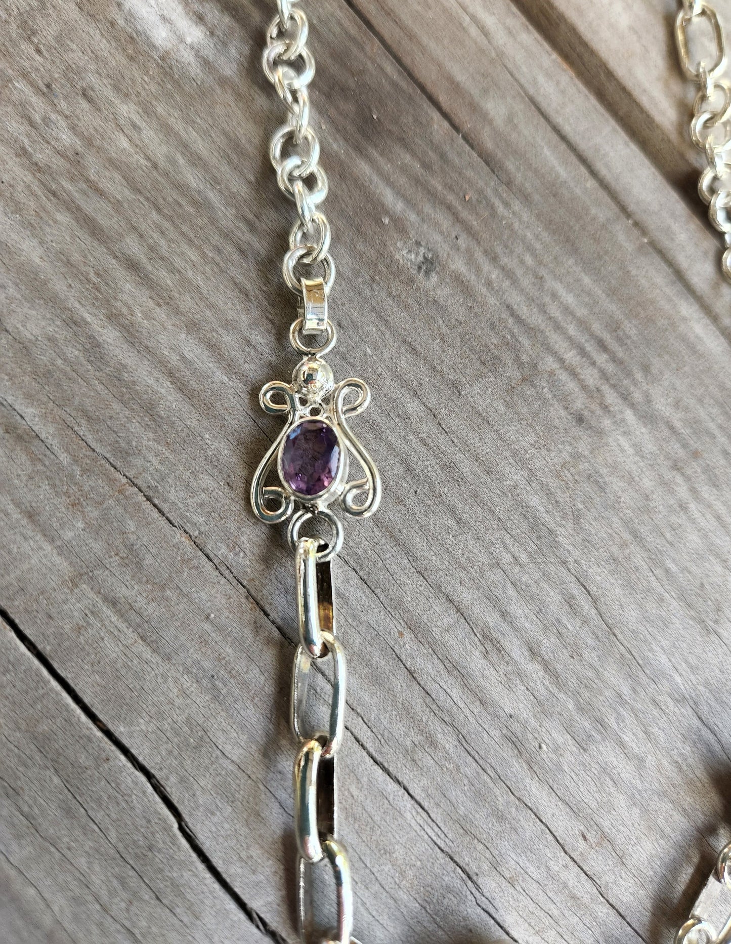 Silver Amethyst pearl necklace,925 solid sterling silver,mother of pearl,fob chain,boho, shic,handmade chain,goddess,bridal