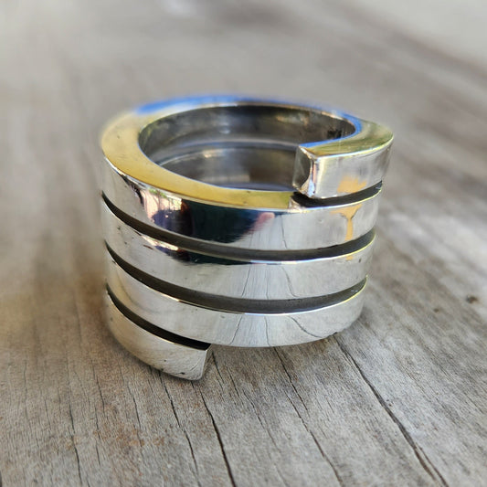 Wide coil ring,chunky spiral,heavy solid sterling,silver ring,industrial handmade spring,plain  wedding,dress ring,