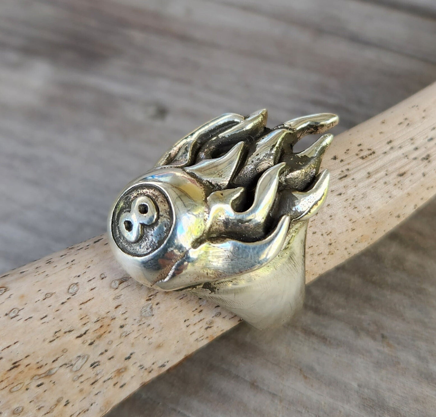 Eight ball flame ring,solid sterling silver,  pool,billards,muscle car culture, rockabilly,hand made,long ring,unisex ring,