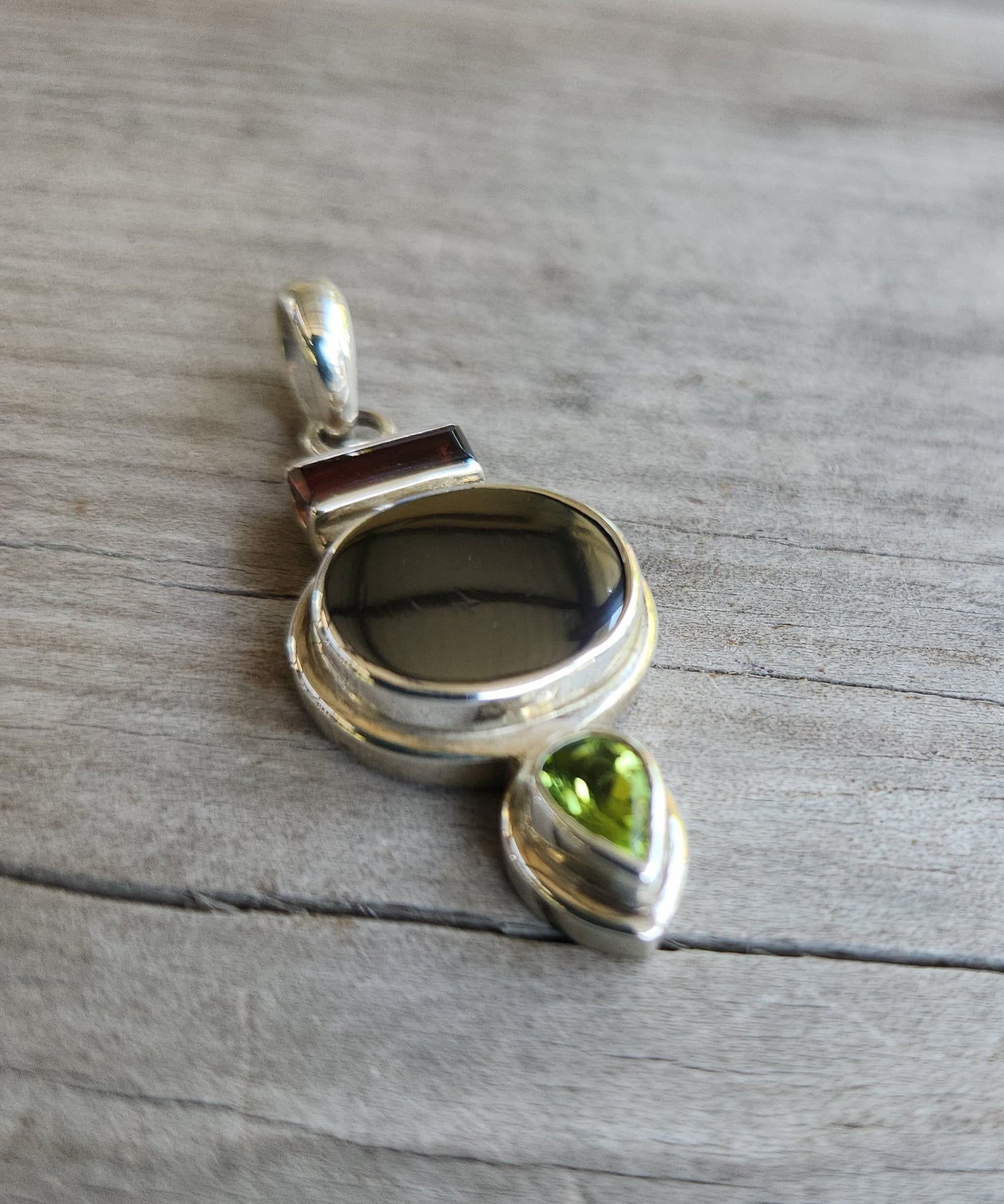 Gemstone pendant,solid sterling silver,set with hemitite, peridot,garnet,art deco,boho,