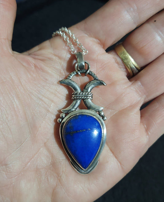 Lapis lazuli pendant,sterling silver,handmade,lapis lazuli,,boho, blue stone necklace