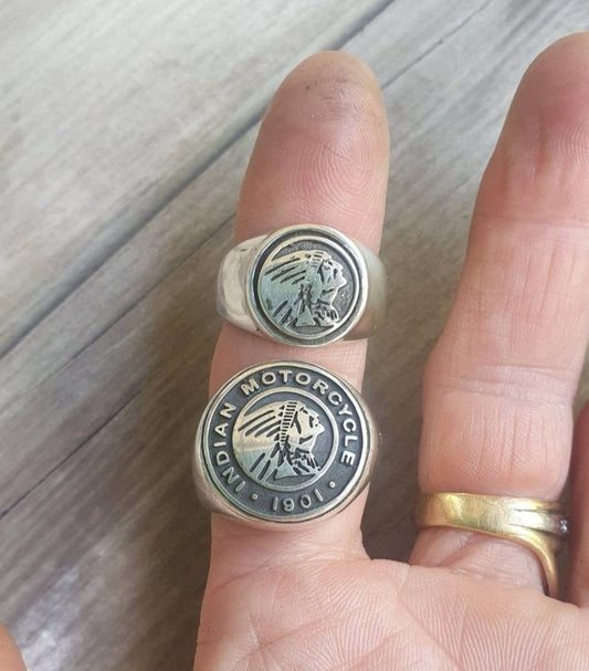 Indian ring,vintage,sterling silver,large signet,biker wedding band,unisex,handmade,motorbike,