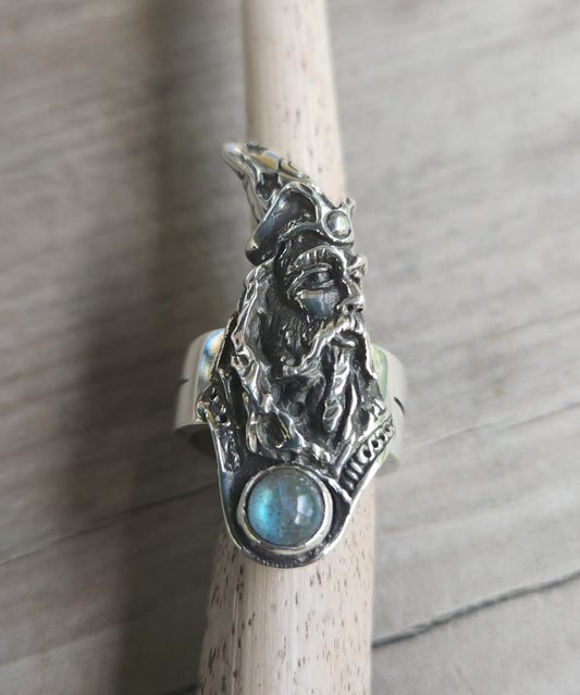 wizard ring,sterling silver,handmade large long ring,witch,wiccan,magic,fantasy,mythical,occult,merlin,harry...