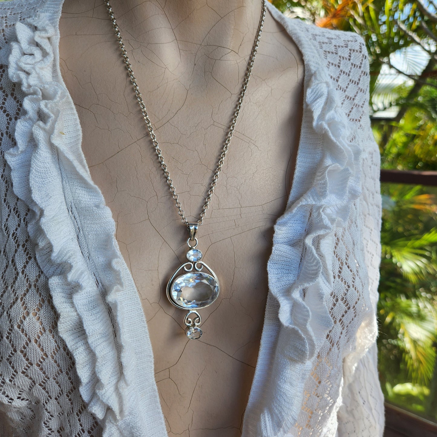 Crystal quartz pendant,Gemstone,solid sterling silver,boho,long pendant necklace