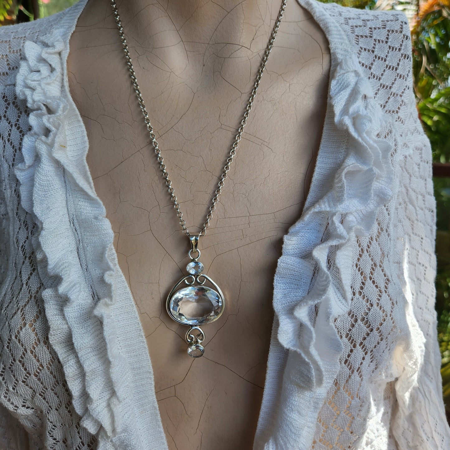 Crystal quartz pendant,Gemstone,solid sterling silver,boho,long pendant necklace