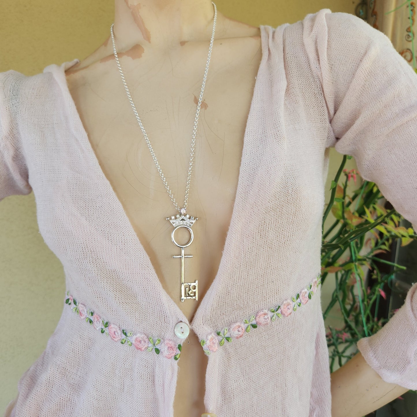 Crown key pendant,vintage,1990s,sterling silver,cubic zirconia, cz,pet of the month