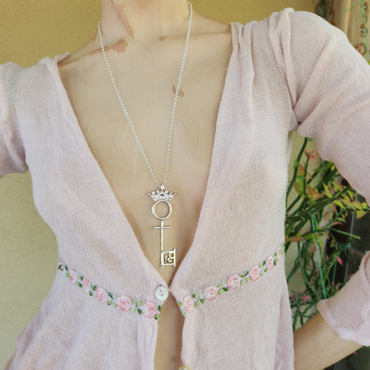 Crown key pendant,vintage,1990s,sterling silver,cubic zirconia, cz,pet of the month