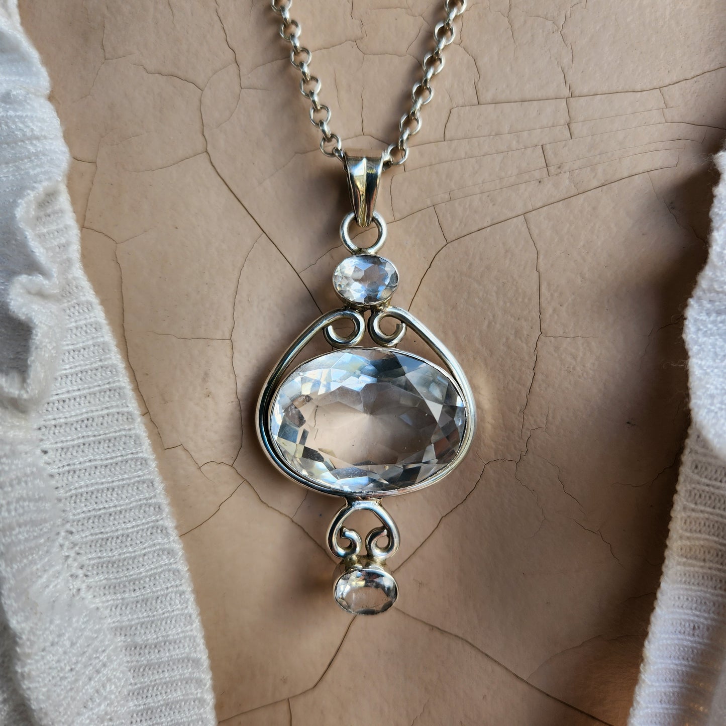 Crystal quartz pendant,Gemstone,solid sterling silver,boho,long pendant necklace