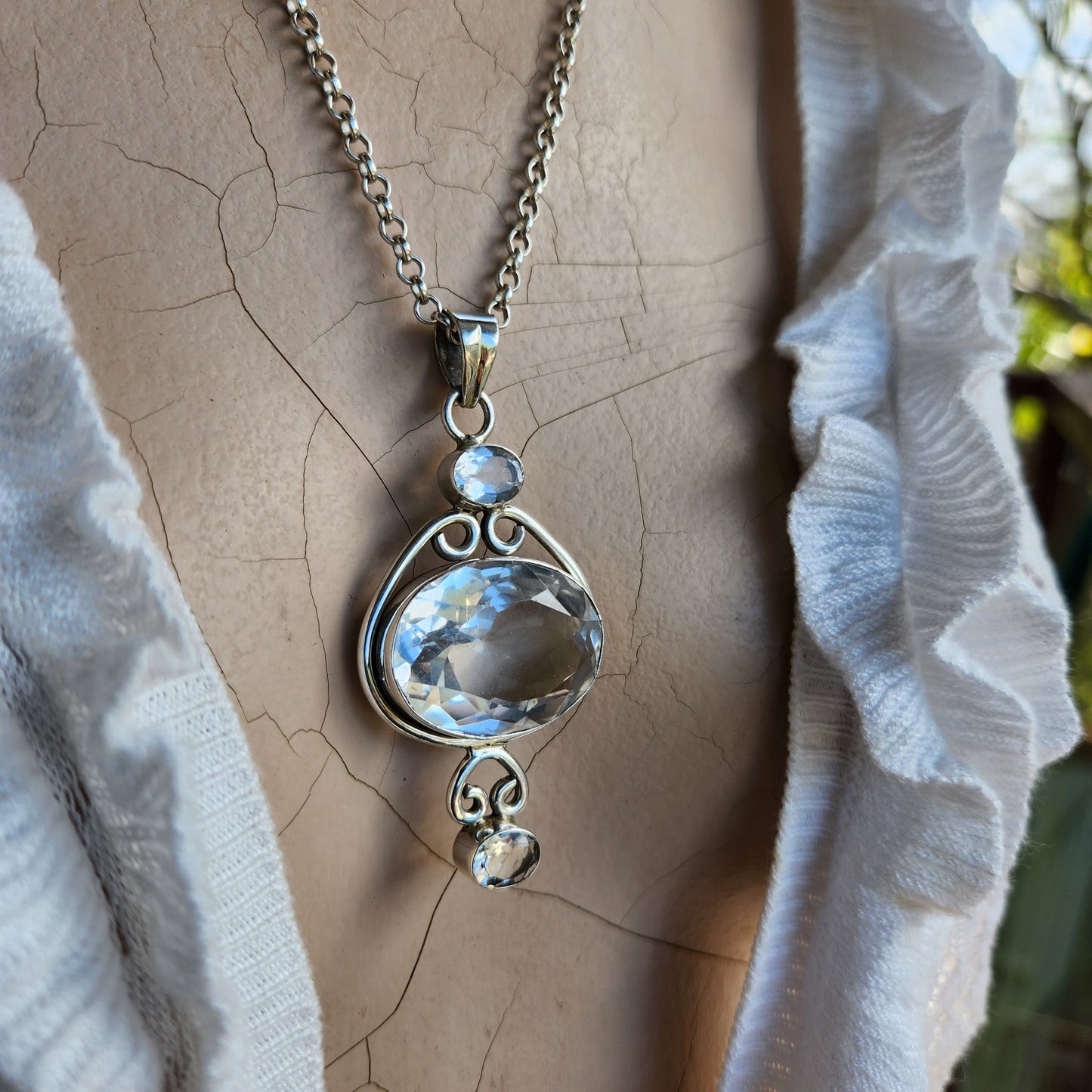 Crystal quartz pendant,Gemstone,solid sterling silver,boho,long pendant necklace