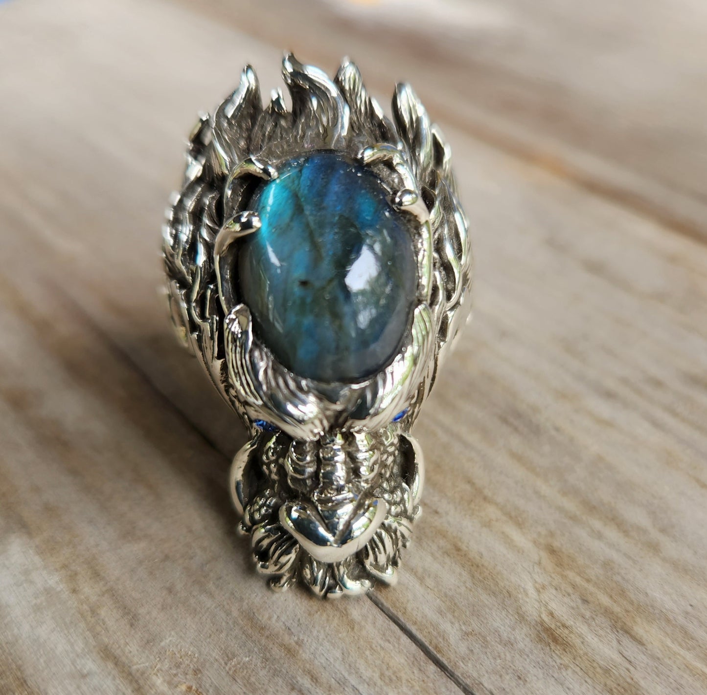 dragon ring,labradorite,large sterling silver dragon,chunky,geiger,steampunk,mythical dragon, chinese dragon,Labrodite,