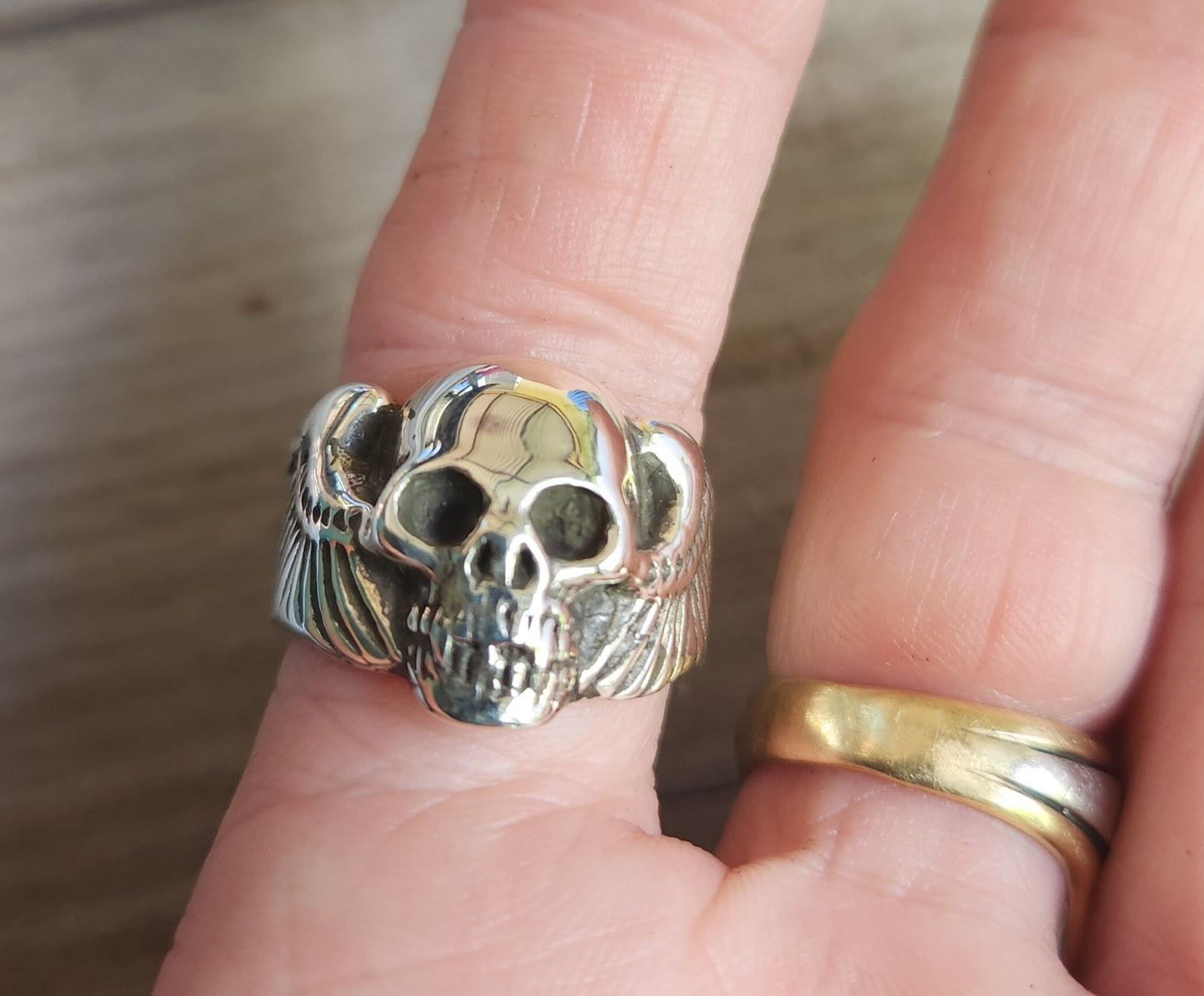 Skull winged ring.sterling silver, hell, angel unisex ring ,steampunk,gothic, punk, solid sterling silver,heavy,hipster