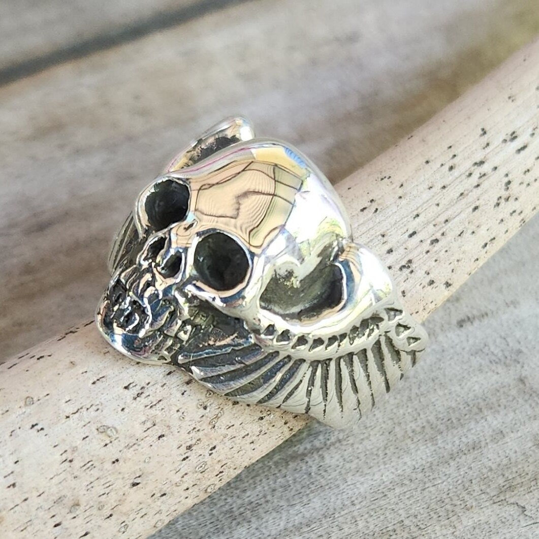 Skull winged ring,925 sterling silver, hells angel,unisex ring ,steampunk,vampire gothic, punk, solid sterling silver,heavy,hipster