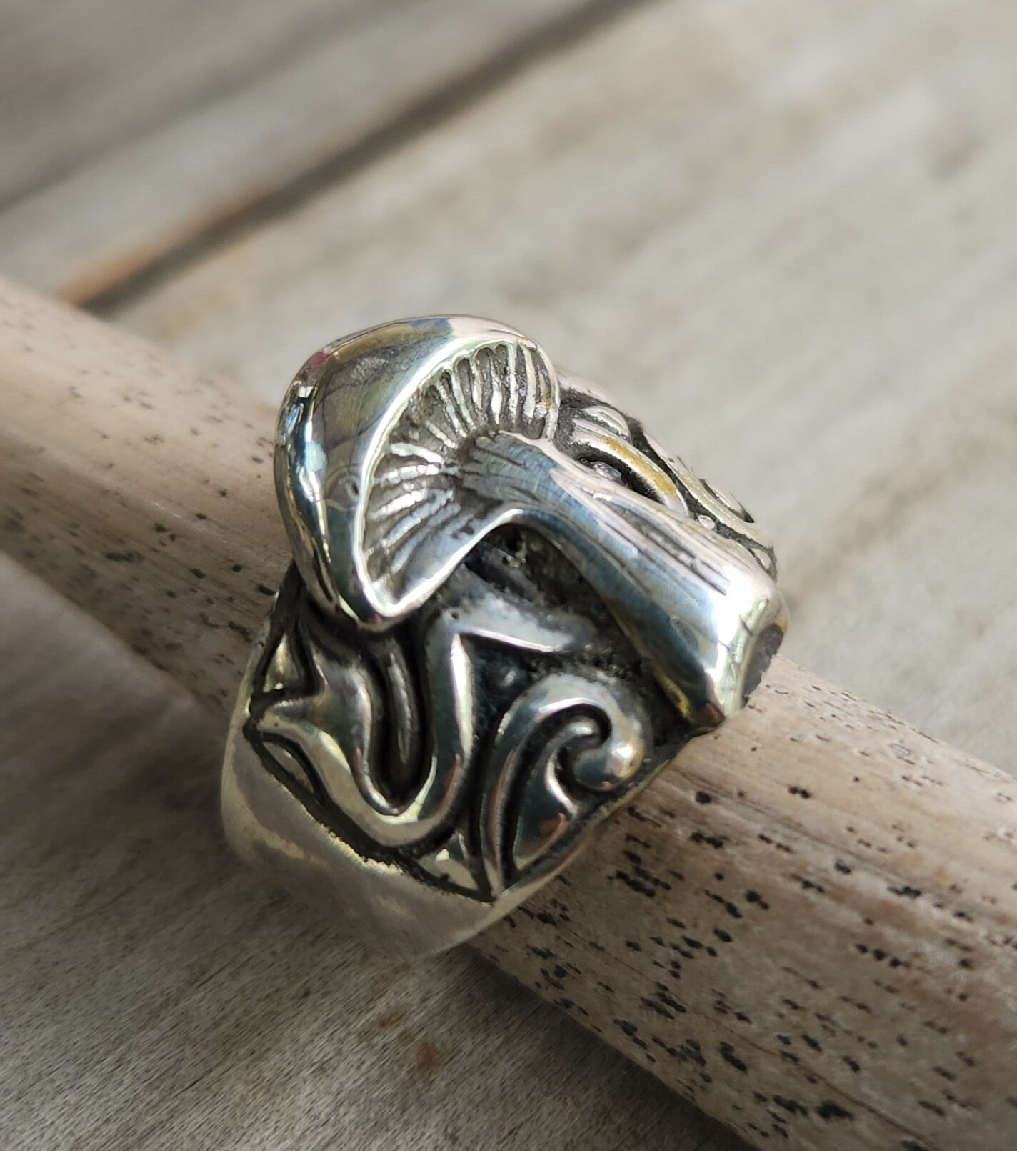 Mushroom ring sterling silver, mans solid band,ceremony,woodland  pagan wide heavy handmade toadstill ring nature medicine wedding ring