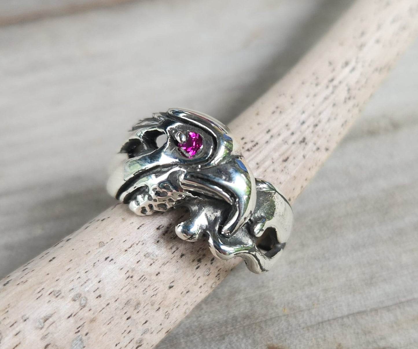 Eagle ring,925 sterling silver,bird head synthetic ruby garnet ring ,tribal indian cowboy country and western, silver band