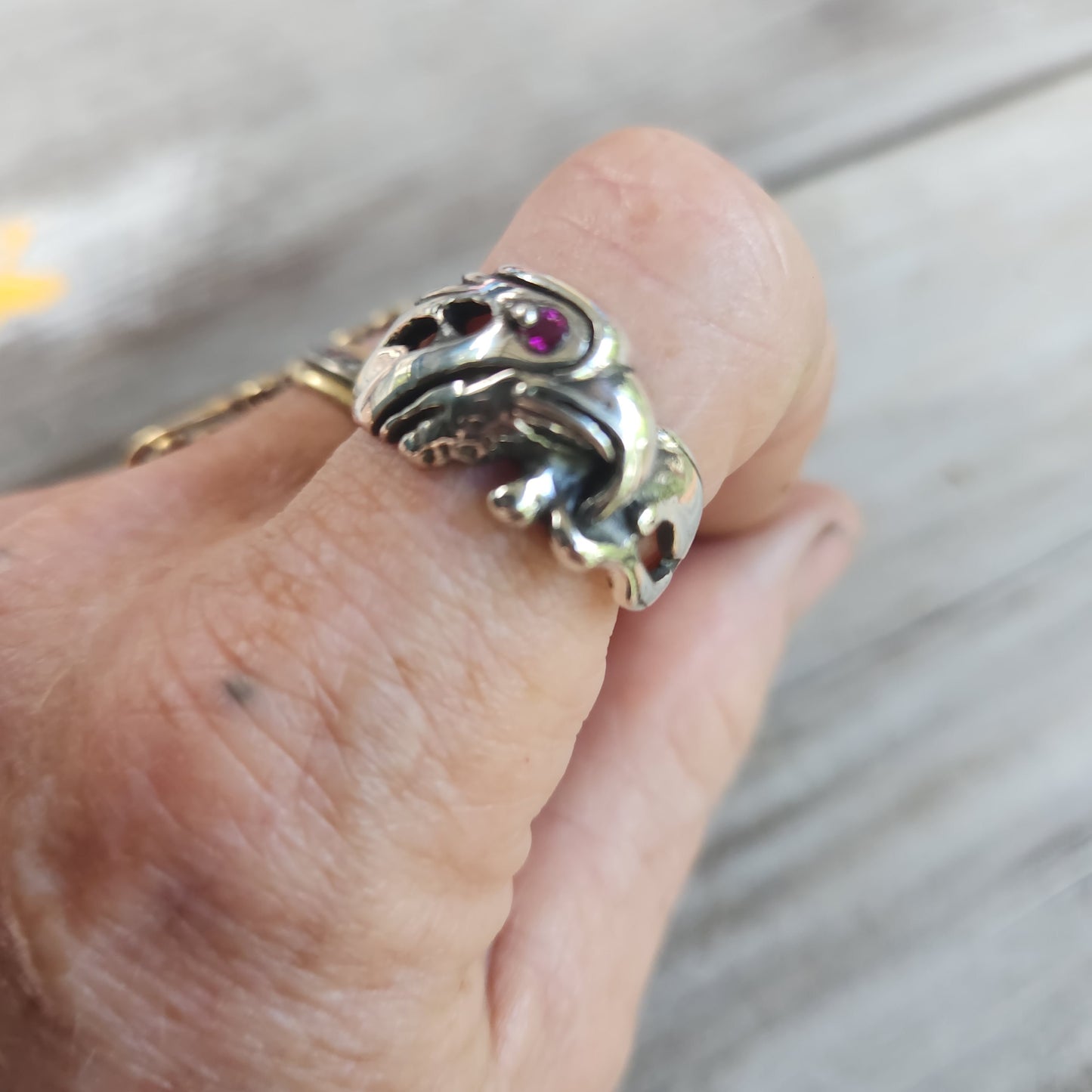 Eagle ring,925 sterling silver,bird head synthetic ruby garnet ring ,tribal indian cowboy country and western, silver band