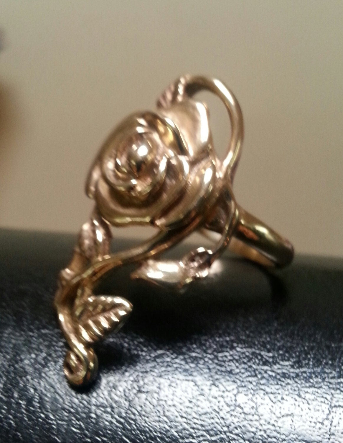 9k gold rose ring,9ct gold, long ring,handmade,goddess,boho,flower ring, altern steampunk gothic art nouveau victorian