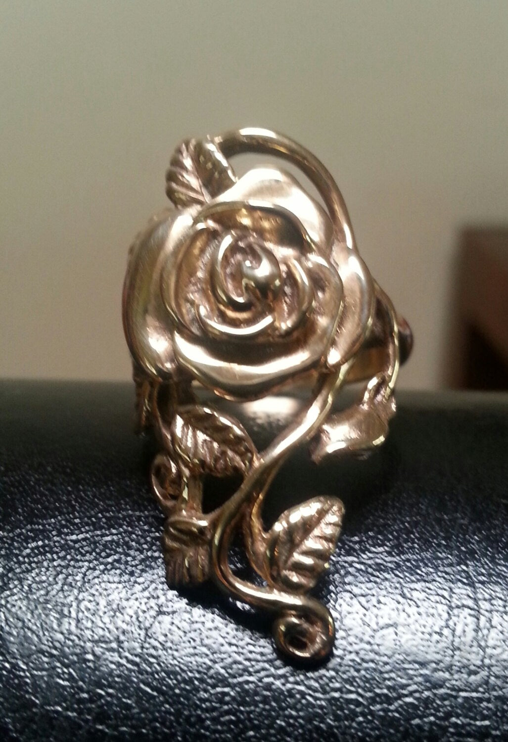 9k gold rose ring,9ct gold, long ring,handmade,goddess,boho,flower ring, altern steampunk gothic art nouveau victorian