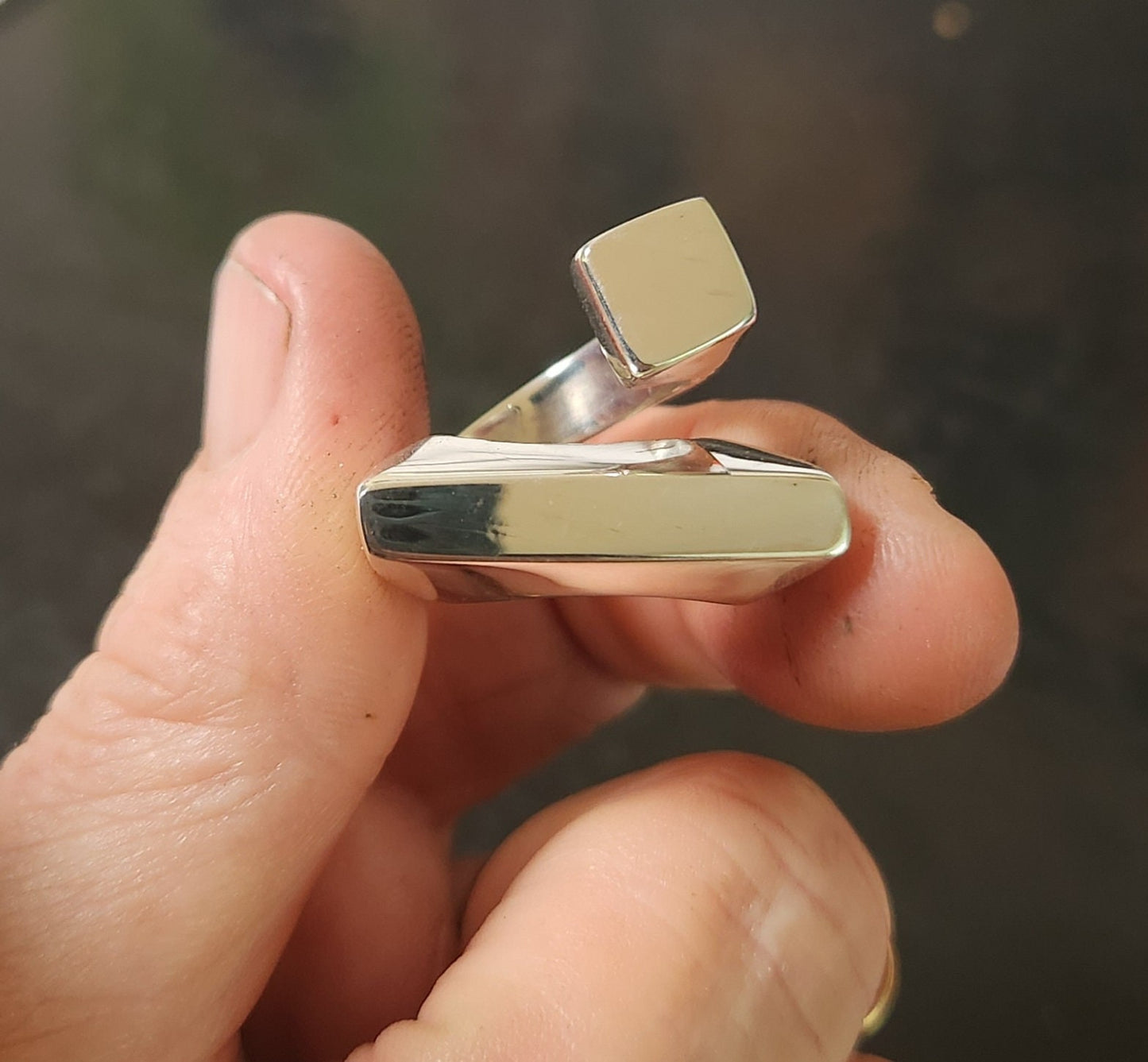 Silver chunky plain ring,rectangle solid sterling silver thick,handmade,boho,blank  modern industrial band