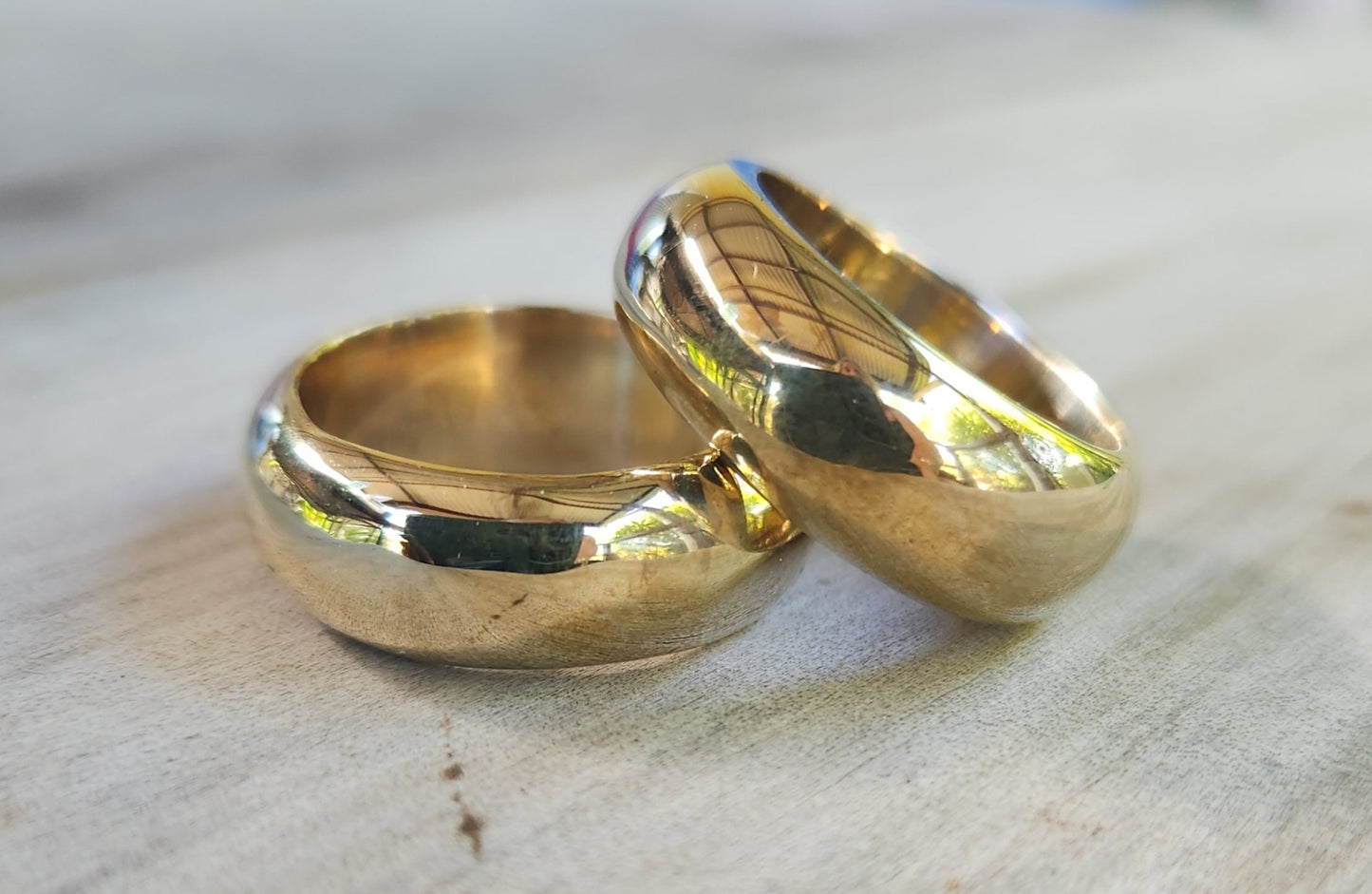Chunky gold stacker band,8mm solid ring,yellow brass or pink bronze looks like gold,thick rounded,his and her wedding band,boho,handmade