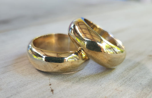 Chunky gold stacker band,8mm solid ring,yellow brass or pink bronze looks like gold,thick rounded,his and her wedding band,boho,handmade