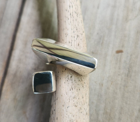 Silver chunky plain ring,rectangle solid sterling silver thick,handmade,boho,blank  modern industrial band