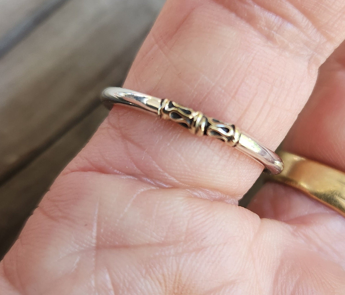 Two tone stacking ring,solid 9k/9ct gold and sterling silver,thin stacker ring,mixed metal ringI