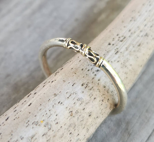 Two tone stacking ring,solid 9k/9ct gold and sterling silver,thin stacker ring,mixed metal ringI
