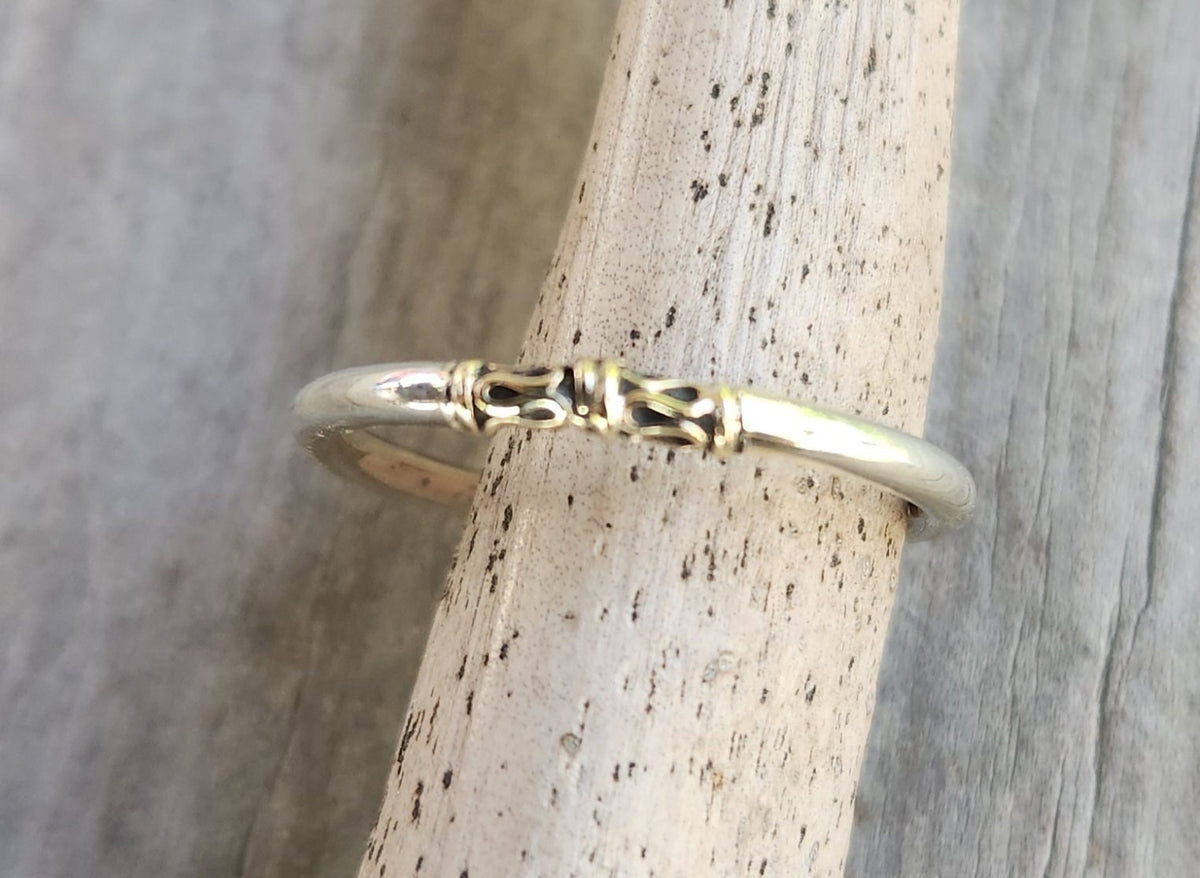 Two tone stacking ring,solid 9k/9ct gold and sterling silver,thin stacker ring,mixed metal ringI
