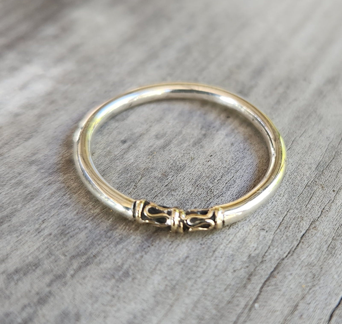 Two tone stacking ring,solid 9k/9ct gold and sterling silver,thin stacker ring,mixed metal ringI