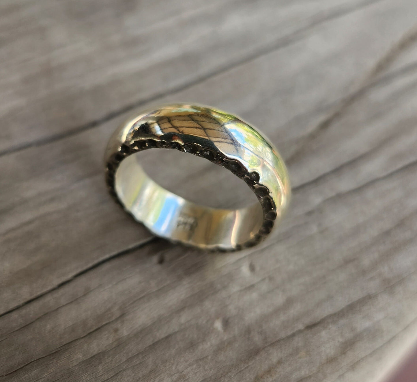 Silver rustic plain ring,6mm band,nugget,sterling silver,handmade hammered sides,industrial,steampunk wedding,dress ring