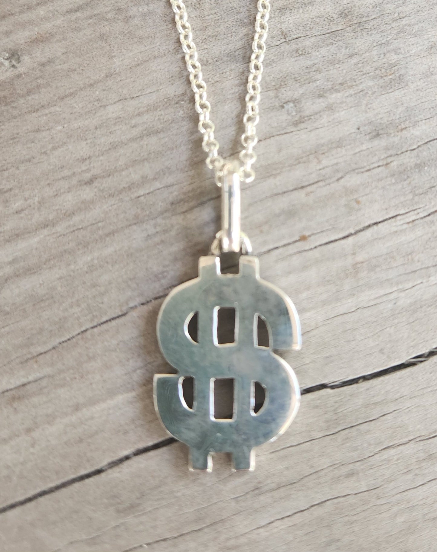 dollar pendant,sterling silver,money rapper,solid chunky necklace.