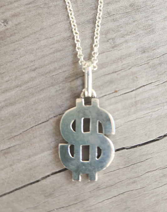 dollar pendant,sterling silver,money rapper,solid chunky necklace.