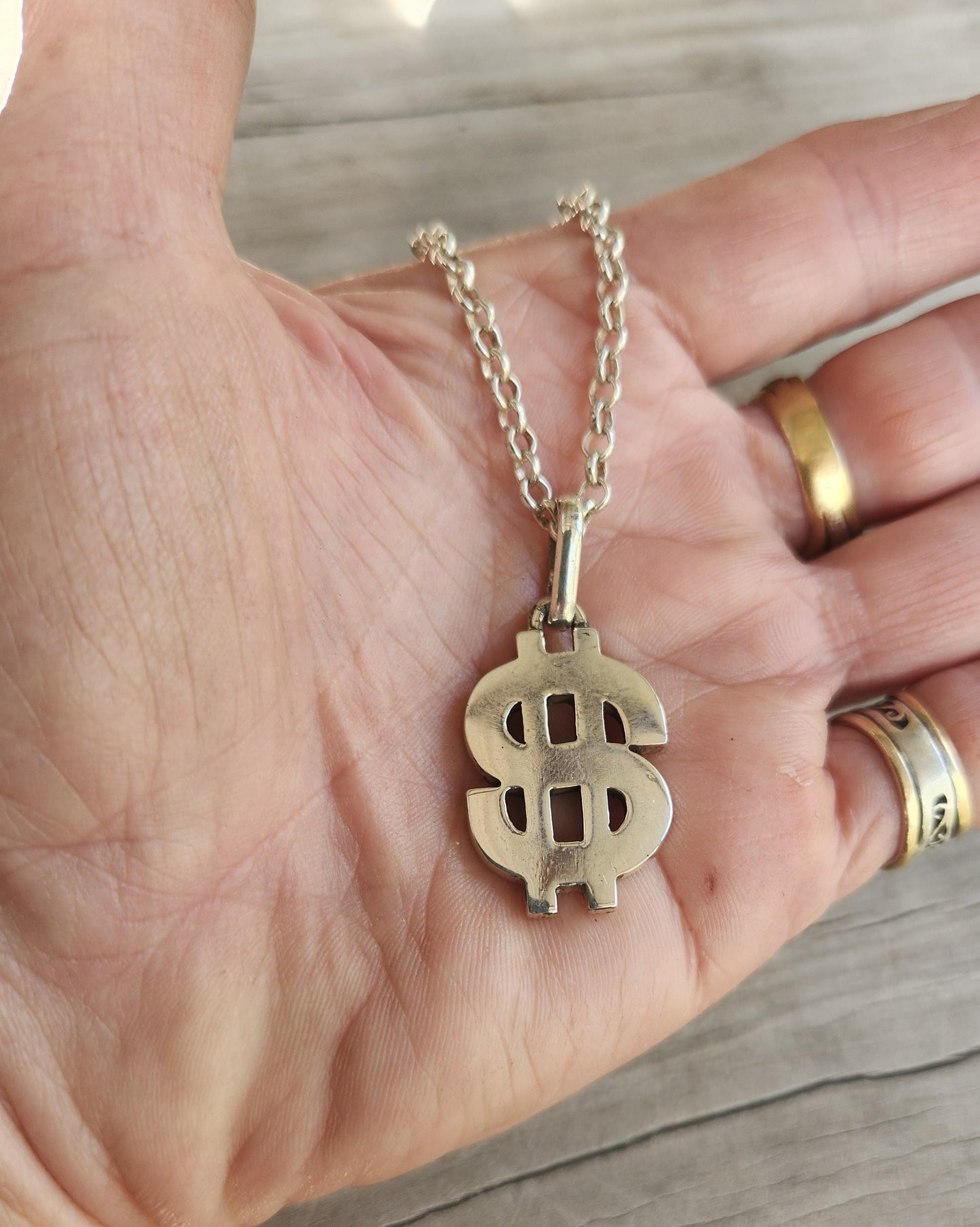 dollar pendant,sterling silver,money rapper,solid chunky necklace.