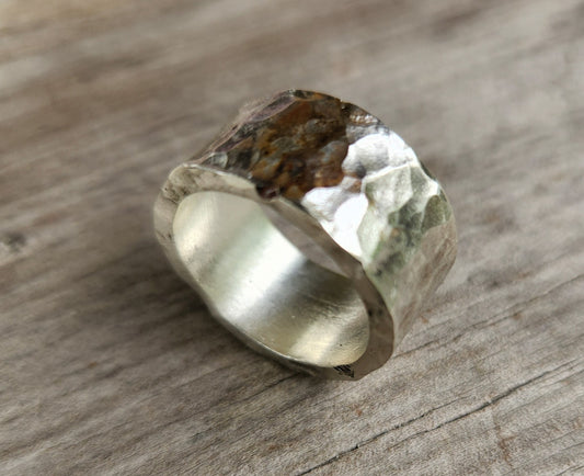 Hammered matt ring,heavy,12mm solid sterling silver,chunky,rustic,nugget,steampunk,industrial wedding dress ring
