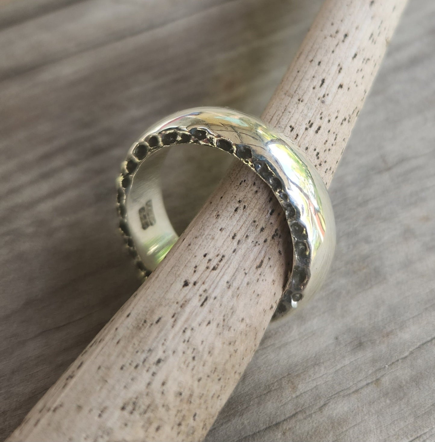 Silver rustic plain ring,6mm band,nugget,sterling silver,handmade hammered sides,industrial,steampunk wedding,dress ring