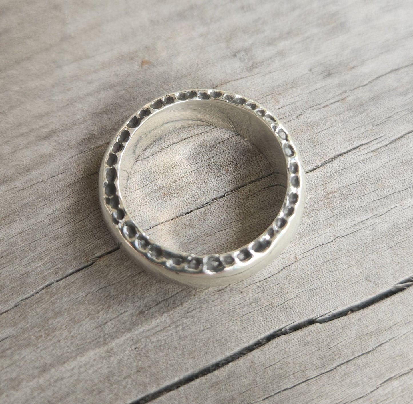 Silver rustic plain ring,6mm band,nugget,sterling silver,handmade hammered sides,industrial,steampunk wedding,dress ring