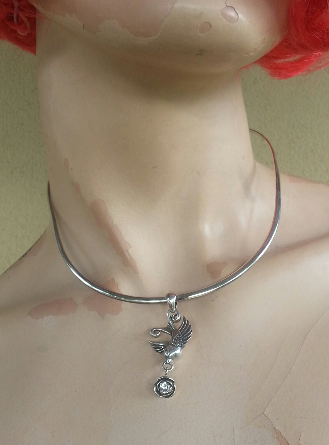 swallow,bluebird rose pendant,925 sterling silver,chsrm,rockabilly steampunk gothic punk victorian gypsy hippy boho