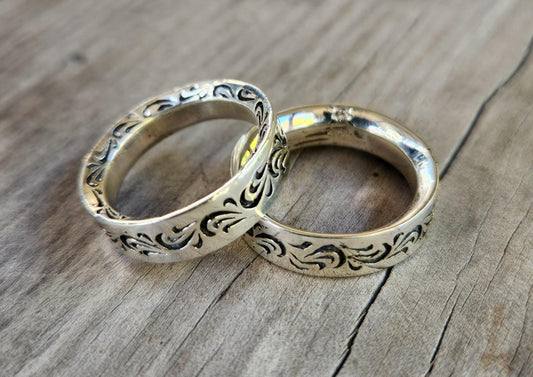 Swirl patterned band,chunky,sterling silver,handmade,scroll,Victorian pattern ring,silver wedding ring,solid band