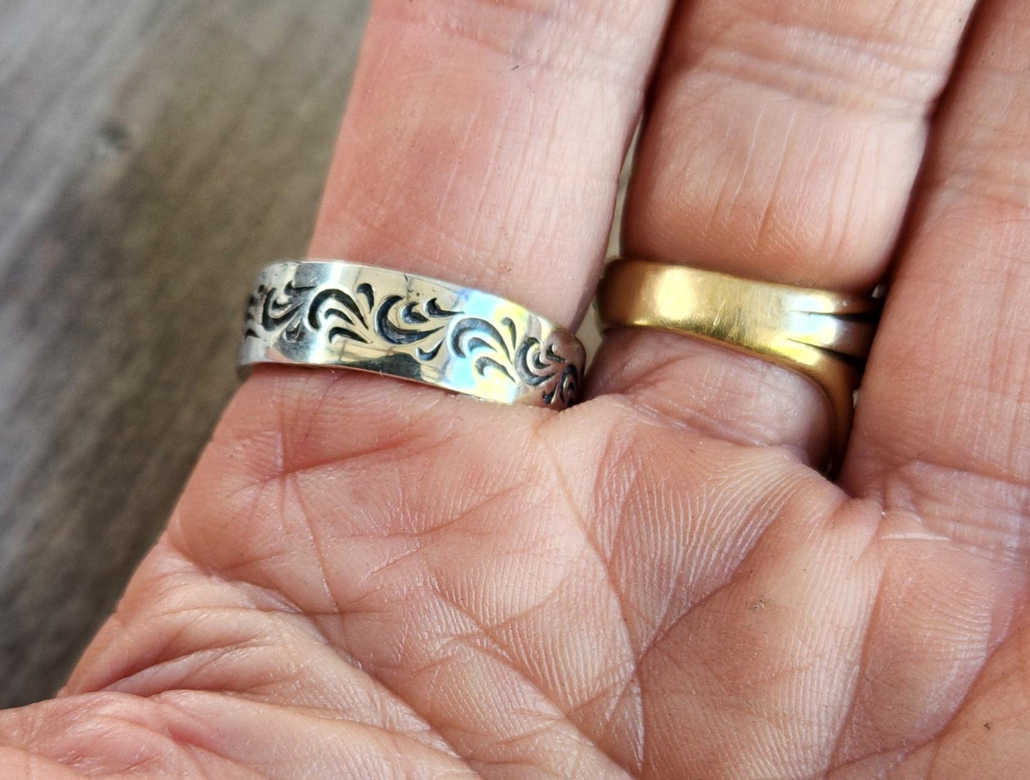 Swirl patterned band,chunky,sterling silver,handmade,scroll,Victorian pattern ring,silver wedding ring,solid band