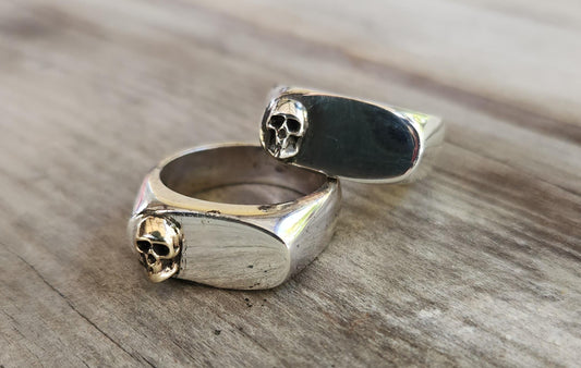Skull Signet ring,solid signet,sterling silver,chunky,handmade,boho,college,blank ring,plain silver signet,Chunky,unisex