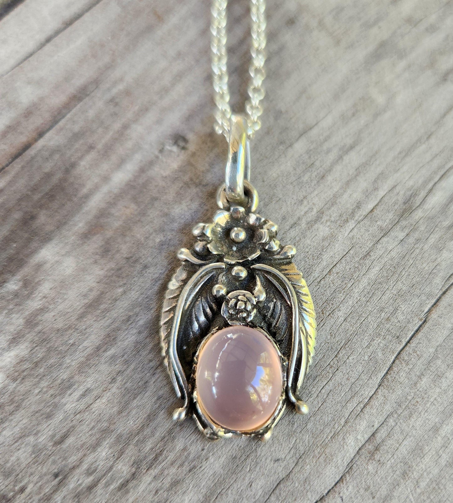 Chalcedony pendant,sterling silver,pink or blue gemstone Navajo Indian style,flower,leaf,boho,gypsy,tribal,handmade,gemstone necklace