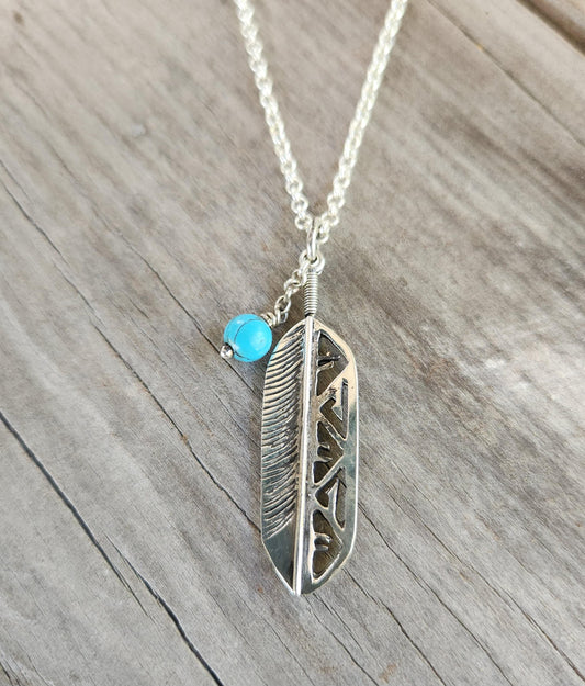 feather turquoise pendant,925 sterling silver,eagle,indian,gypsy,hippy,boho,aztec.
