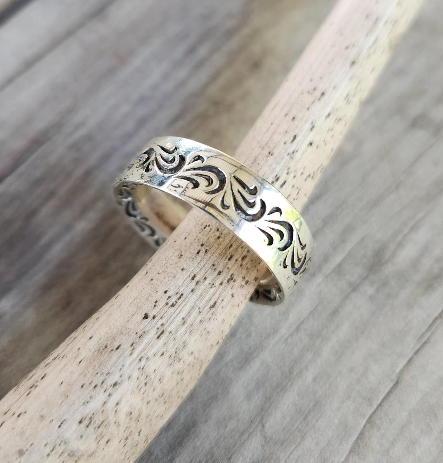 Swirl patterned band,chunky,sterling silver,handmade,scroll,Victorian pattern ring,silver wedding ring,solid band