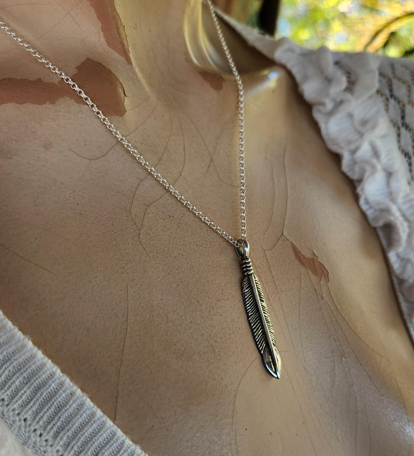 feather pendant,solid sterling silver,eagle,indian,gypsy,hippy,boho,long necklace
