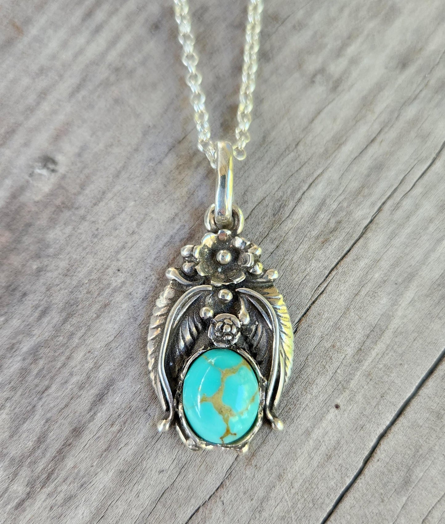 Onyx pendant,sterling silver,Navajo Indian style,flower,leaf,boho,gypsy,tribal,handmade,gemstone necklace