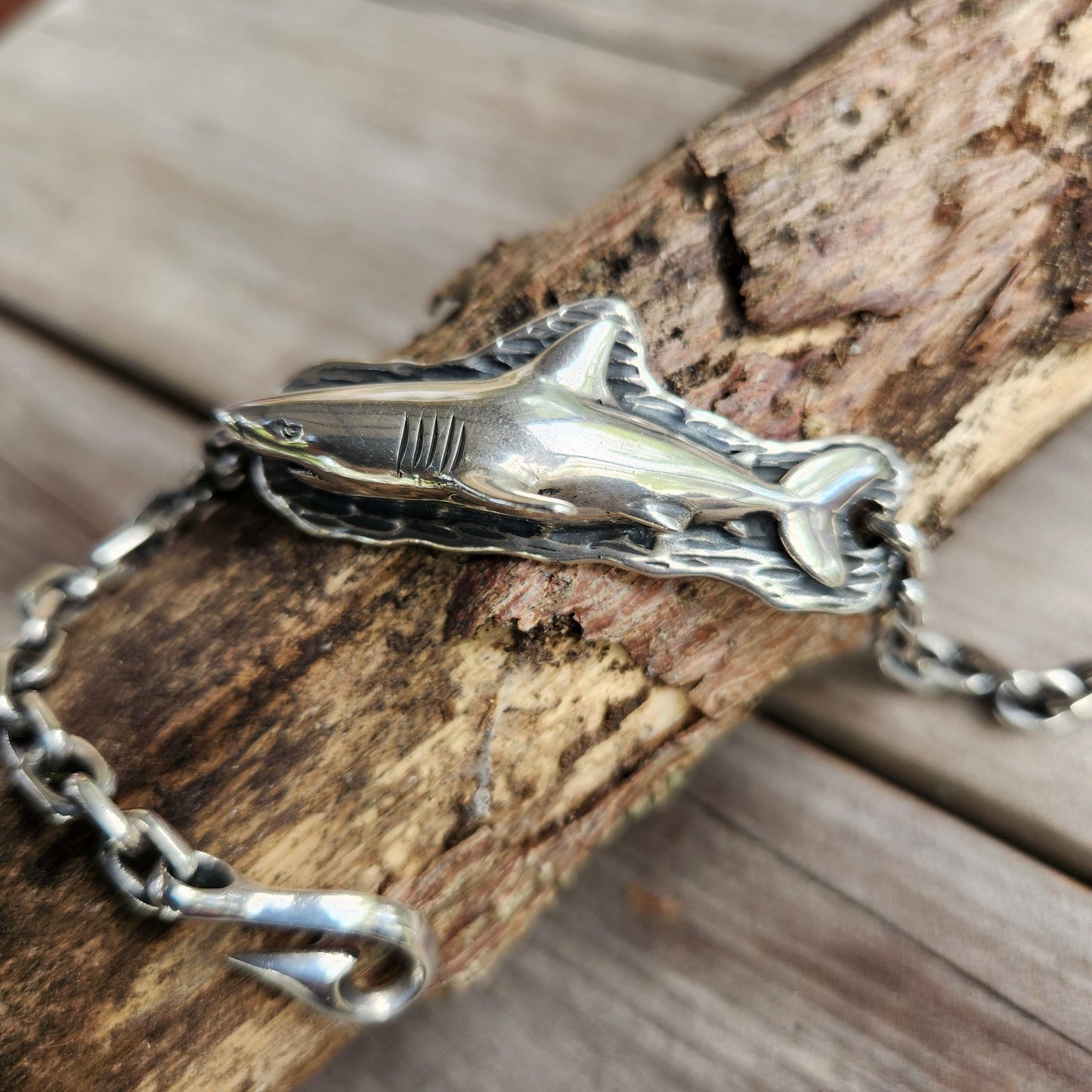 Wave surf chain bracelet,925 sterling silver,handmade,fisherman,marine ocean jewelry