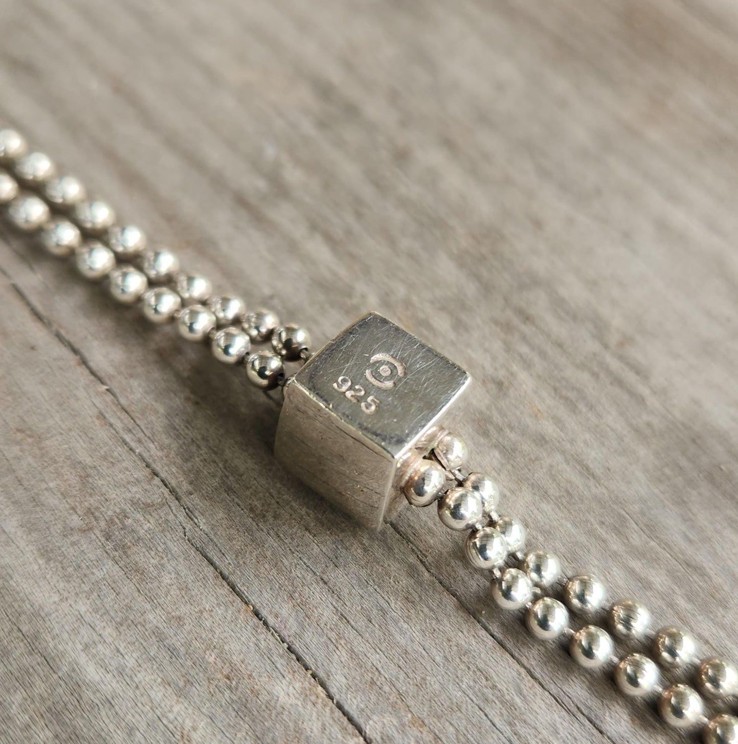 silver ball bracelet, cube centrepiece,sterling silver,blue topaz cz,double ball chain,handmade,fine link bracelet,boho,