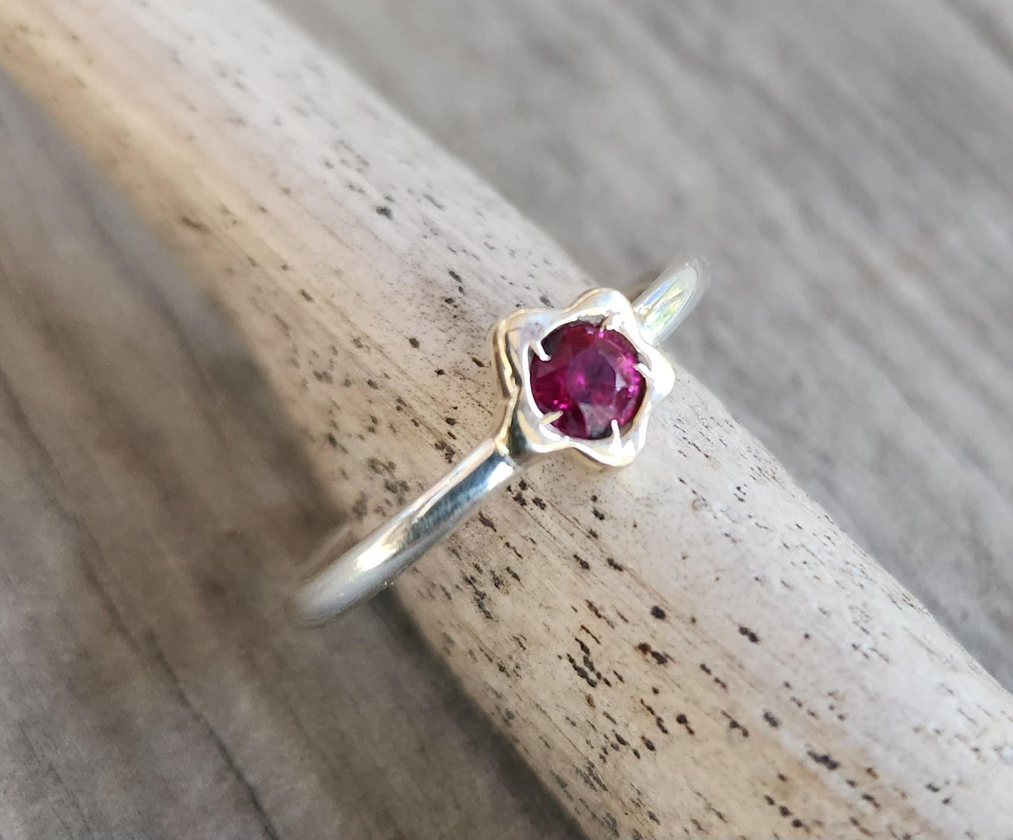 Two tone flower stacking ring,solid 9k gold and sterling silver,mixed metal thin stacker band ,