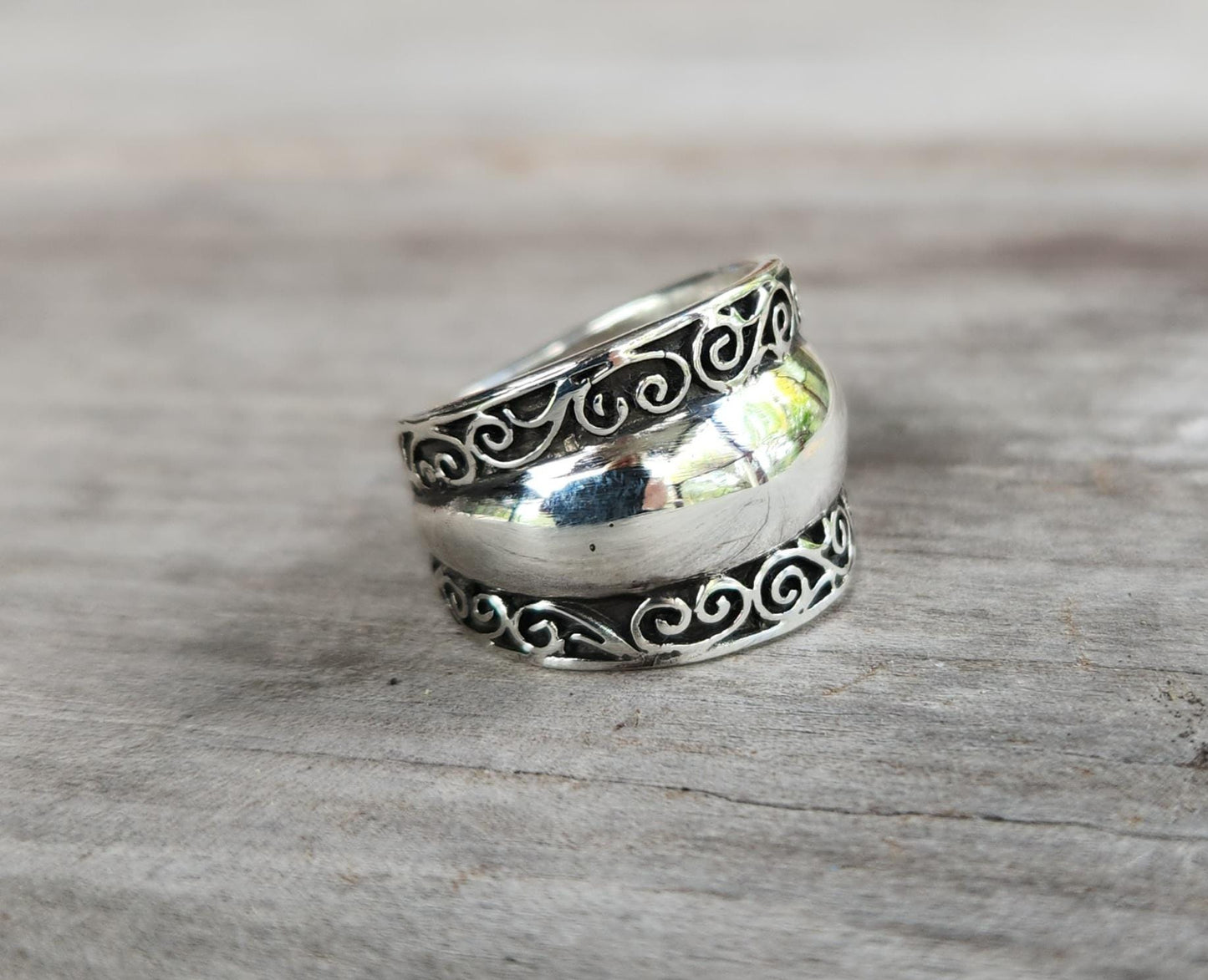 Wide silver ring,sterlingsilver,high dome band,wide rounded band,handmade,wedding,boho,gypsy,