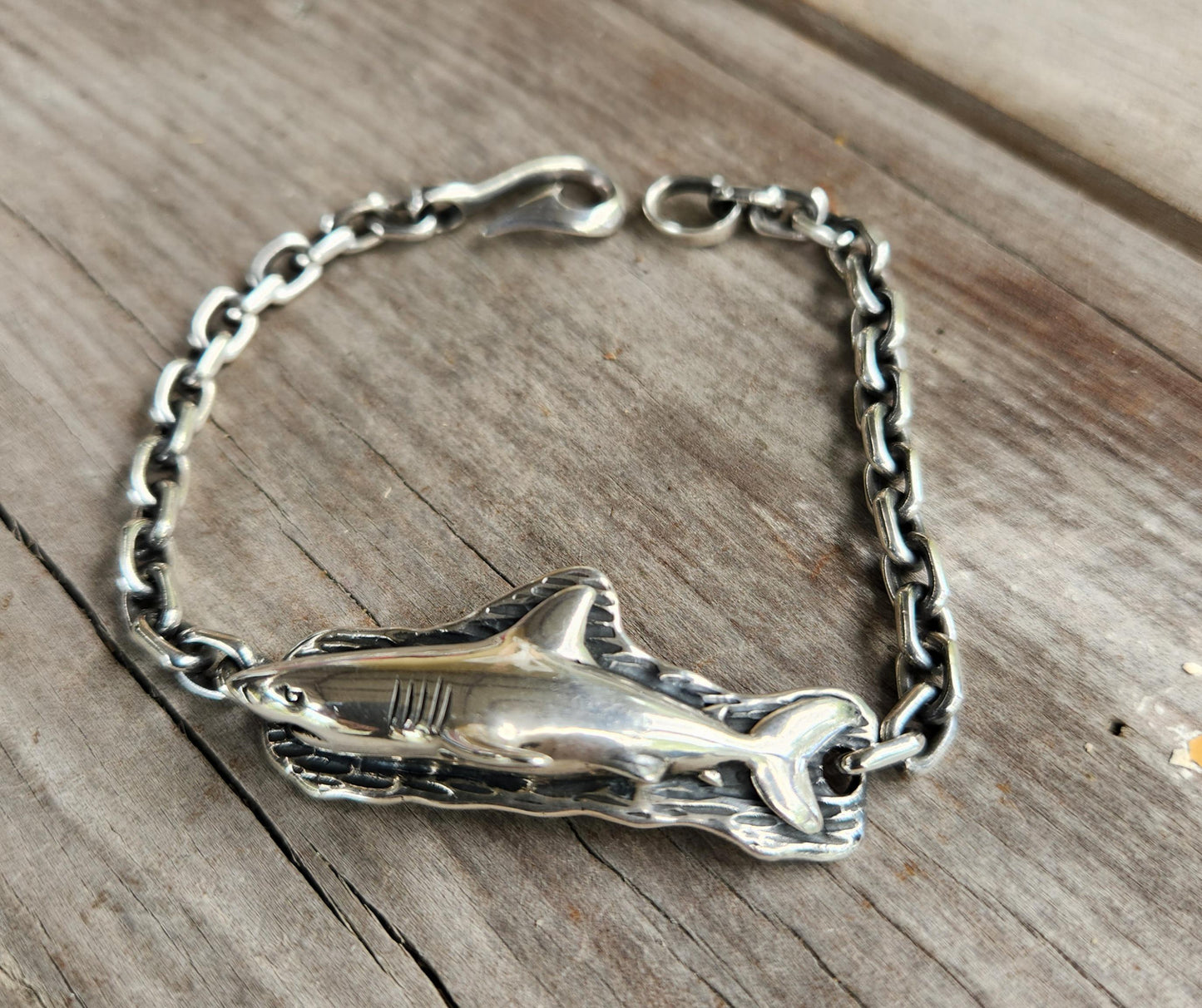 Wave surf chain bracelet,925 sterling silver,handmade,fisherman,marine ocean jewelry